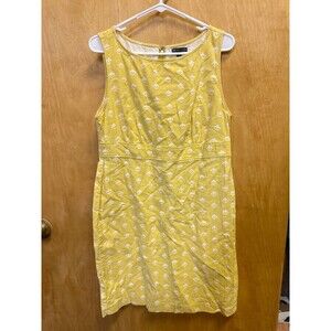 GAP Yellow Sleeveless Stretch Shift Dress Women’s Size 12 White Print